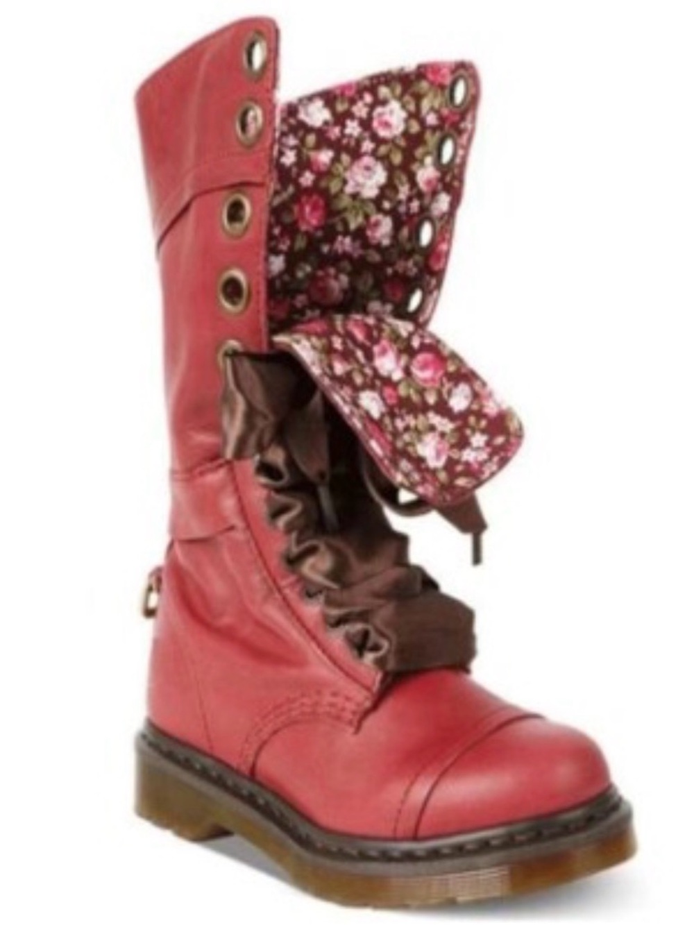 Dr. Martens Triumph 1914 Cherry Red Combat Boots fold-over floral design. 9